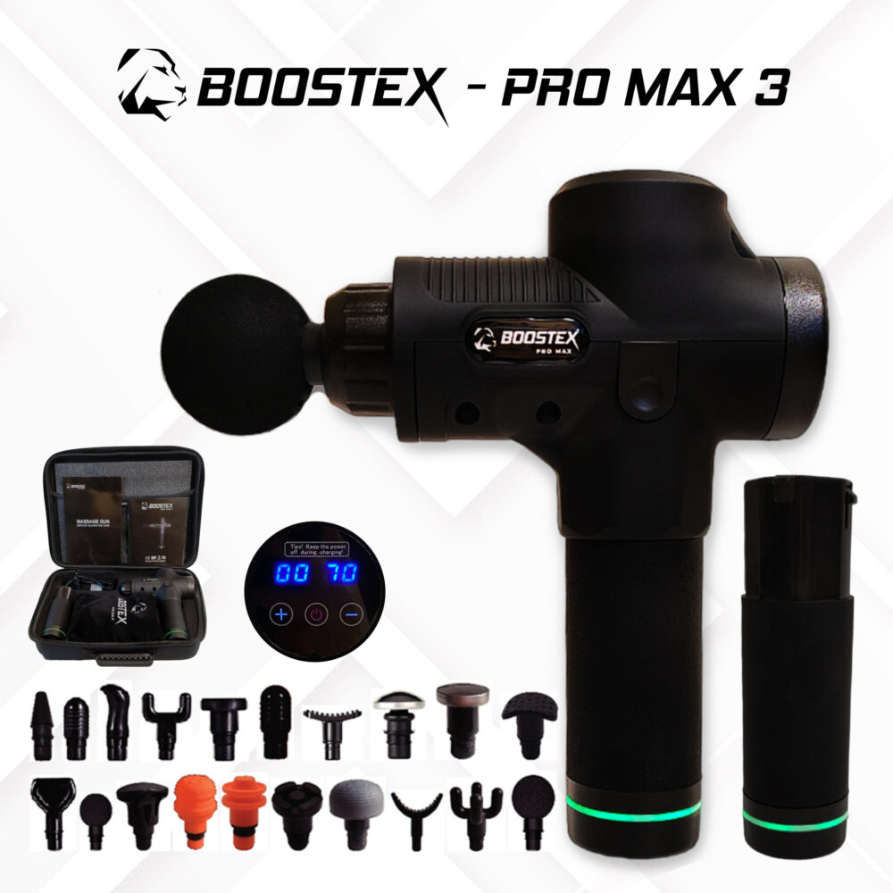 Ударний масажер Boostex Pro Max 3 30 режимів, 20 насадок 2 акумулятори 2500 мАг і зручний кейс